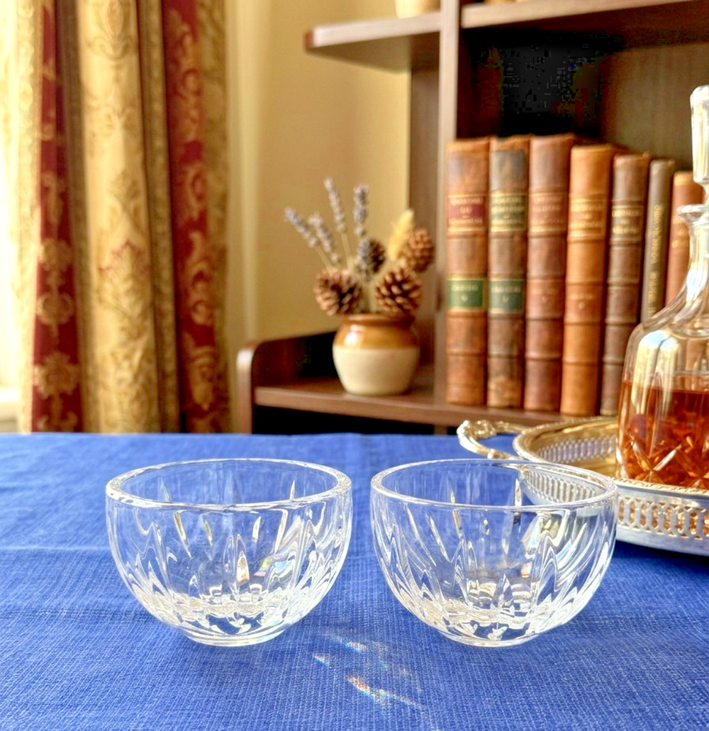 Set 2 Waterford Open Salt Cellars 3 In Clear Polished Smooth Rim Vtg